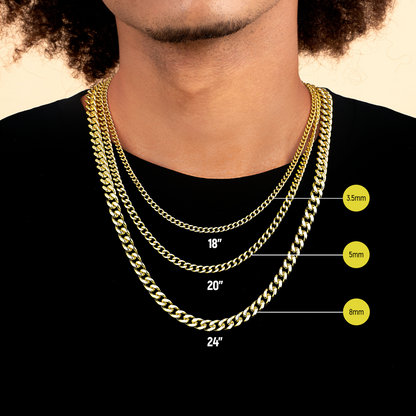 Chaîne gourmette micro cubaine Miami 3,5/8 mm - Or jaune