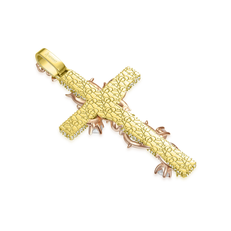 Pave Set Thorned Rose Cross Pendant - APORRO