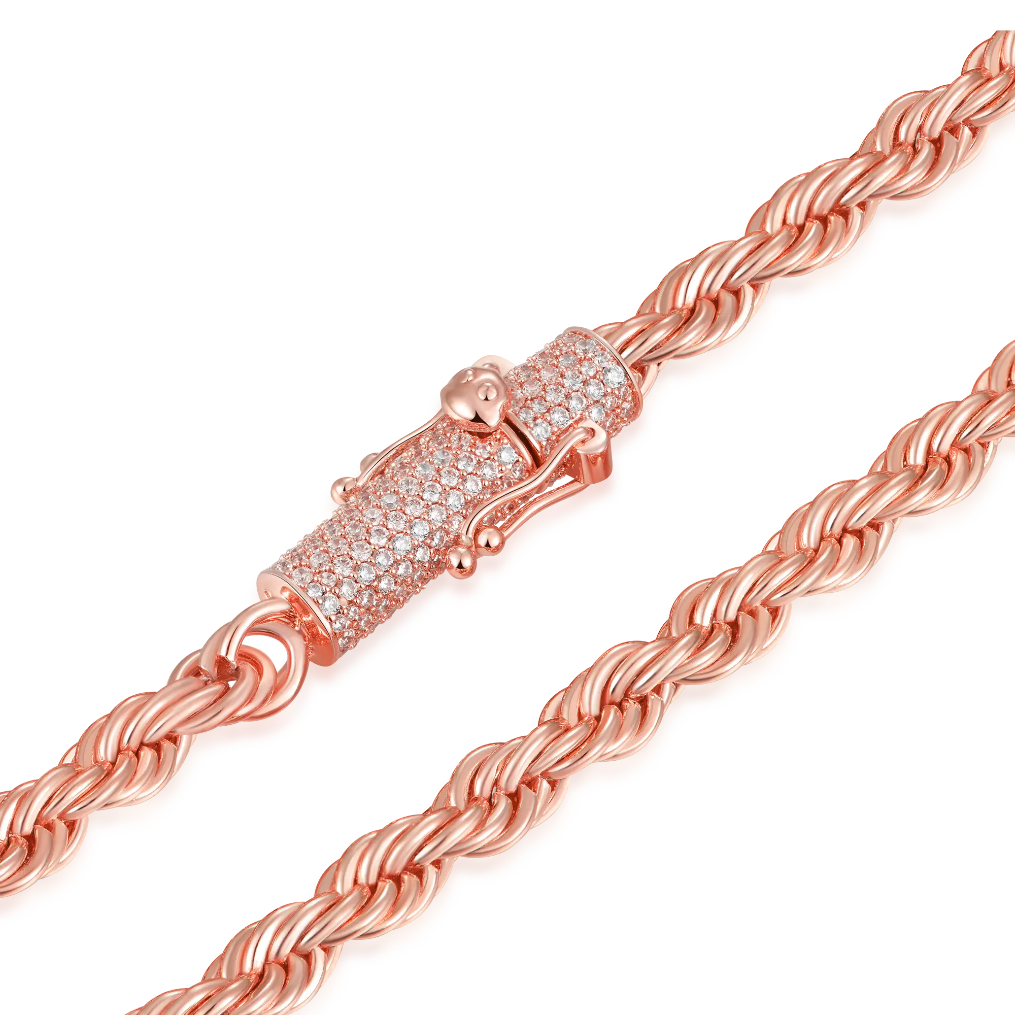 Catena di corda da 6 mm con chiusura ghiacciata - oro rosa
