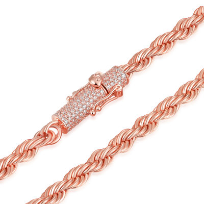 6mm Rope Chain With Iced Clasp - Rose Gold