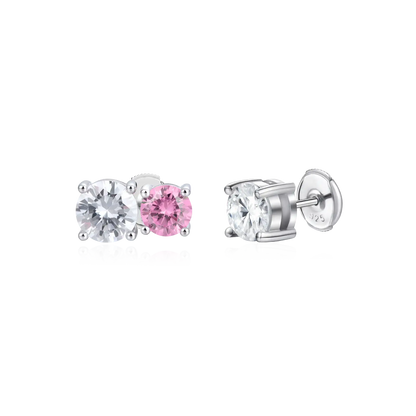 Moissanite Toi et Moi & Round Cut Stud Earring Set