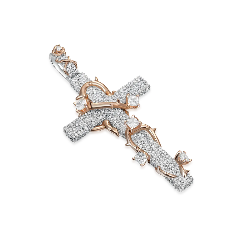 Pave Set Thorned Rose Cross Pendant - APORRO