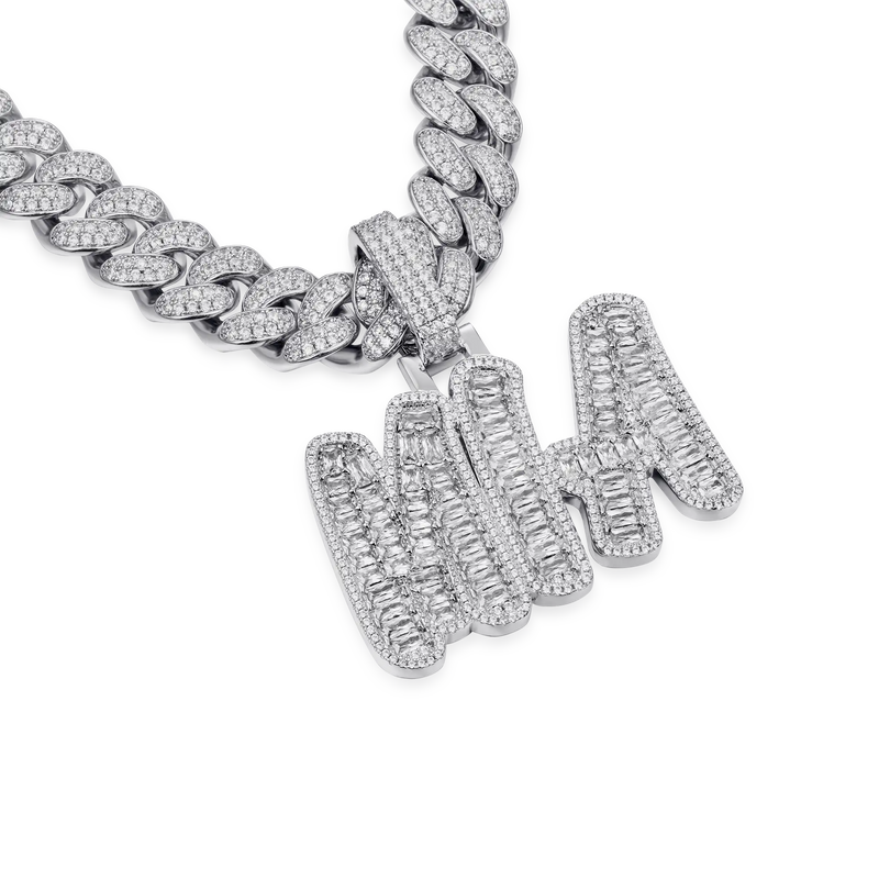 Custom Emerald Cut Romantic Font Pendant