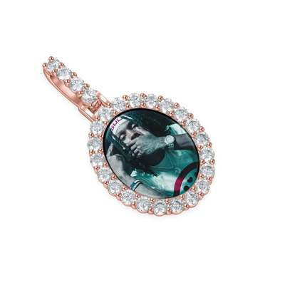 Custom Iced Oval Photo Pendant