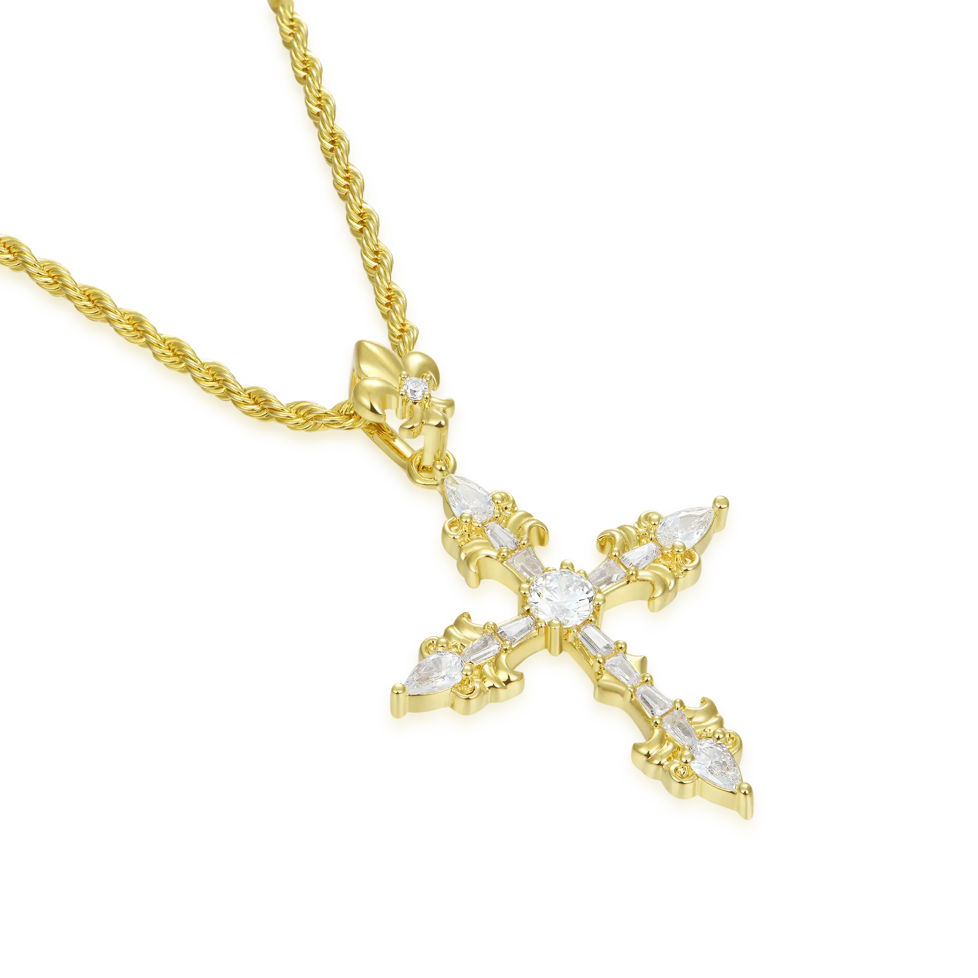 Fleur de Lis Cross Ciondolo con set regalo di catene