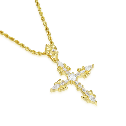 Fleur de Lis Cross Ciondolo con set regalo di catene