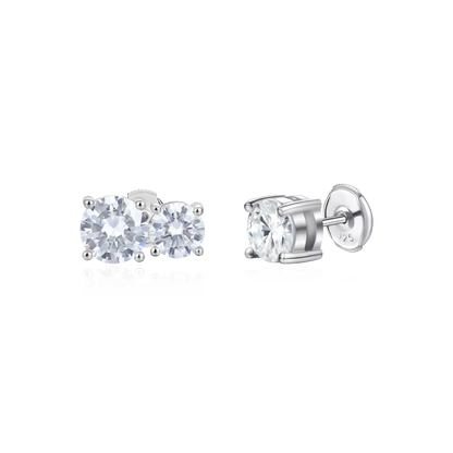 Moissanite Toi et Moi & Round Cut Stud Earring Set