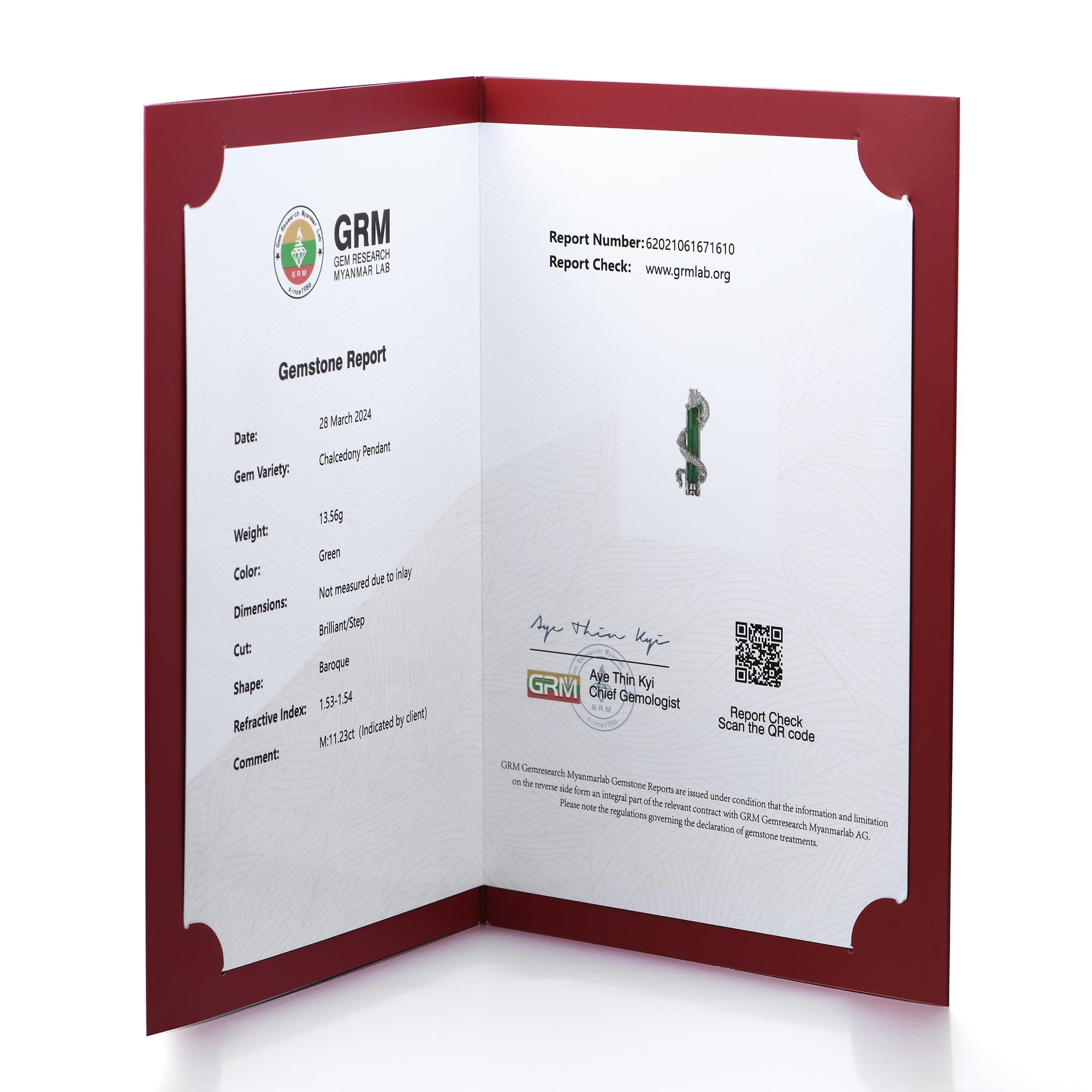 Certificado de piedras preciosas de jade GRM