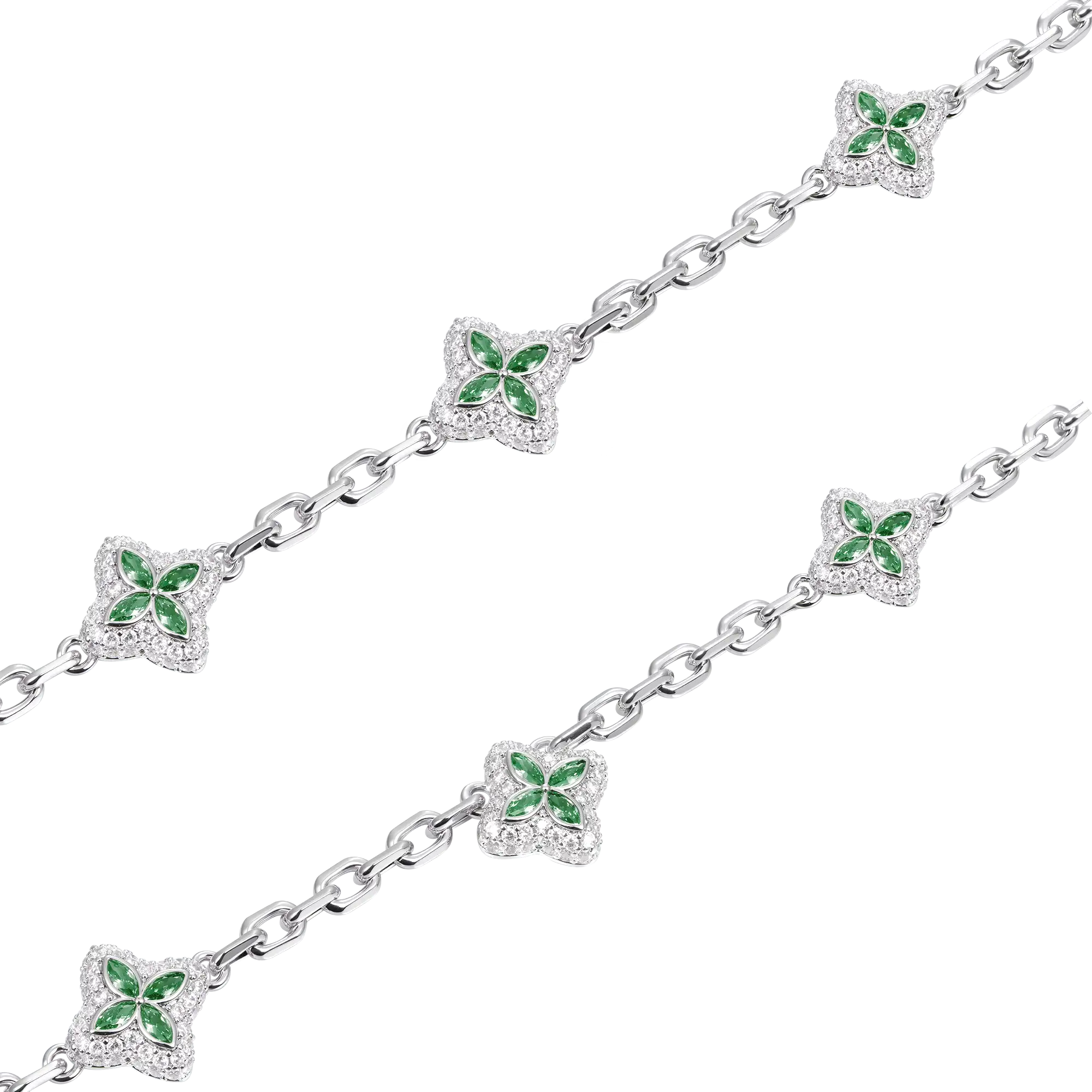 Iced Luminous Clover Adjustable Necklace - Green Diamond