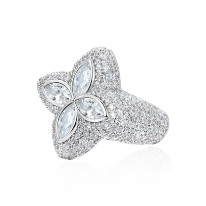 Bague de trèfle lumineuse glacée - Diamond blanc