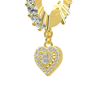 S925 Heart Baguette Mix Halo Dangly Earrings - Pair