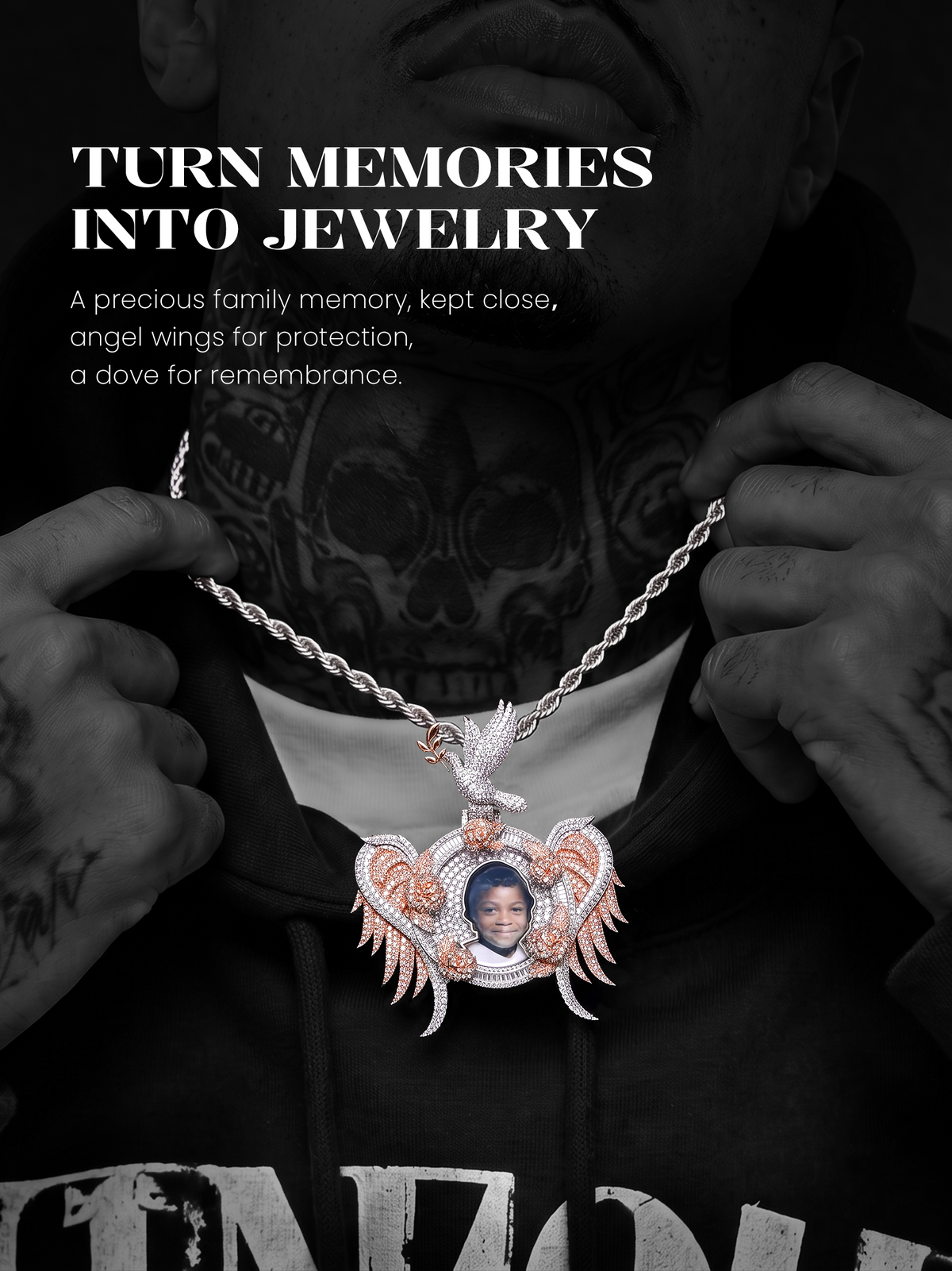 APORRO Premium Custom Fully lced Out Wing Photo Pendant