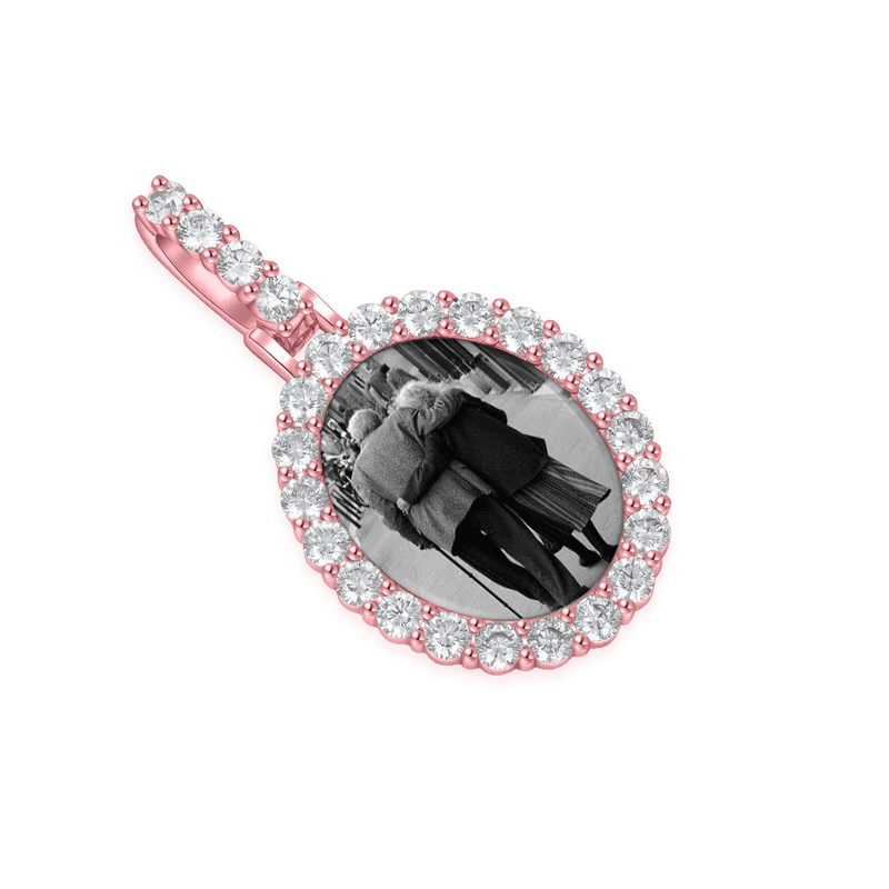 Custom Iced Oval Photo Pendant