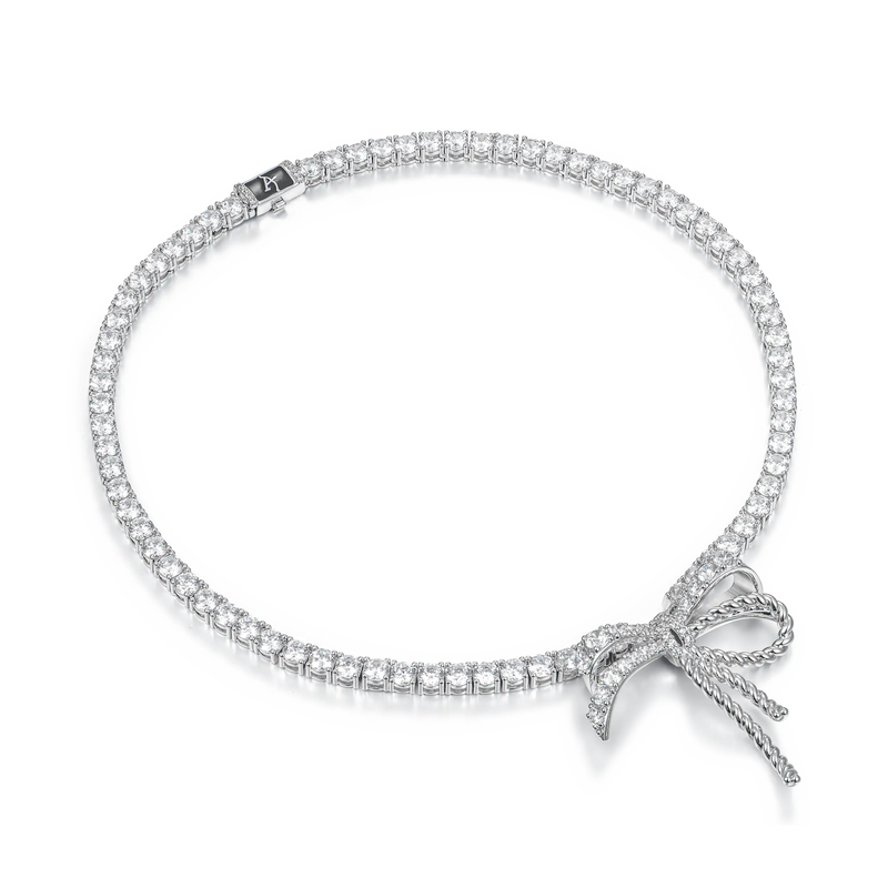 Iced Out Tennis Ribbon Tie Necklace - 5mm - APORRO