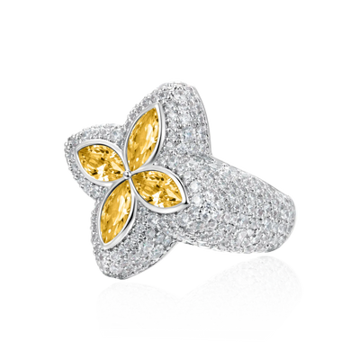 Ring mit leuchtendem Eiskleeblatt – Gelber Diamant