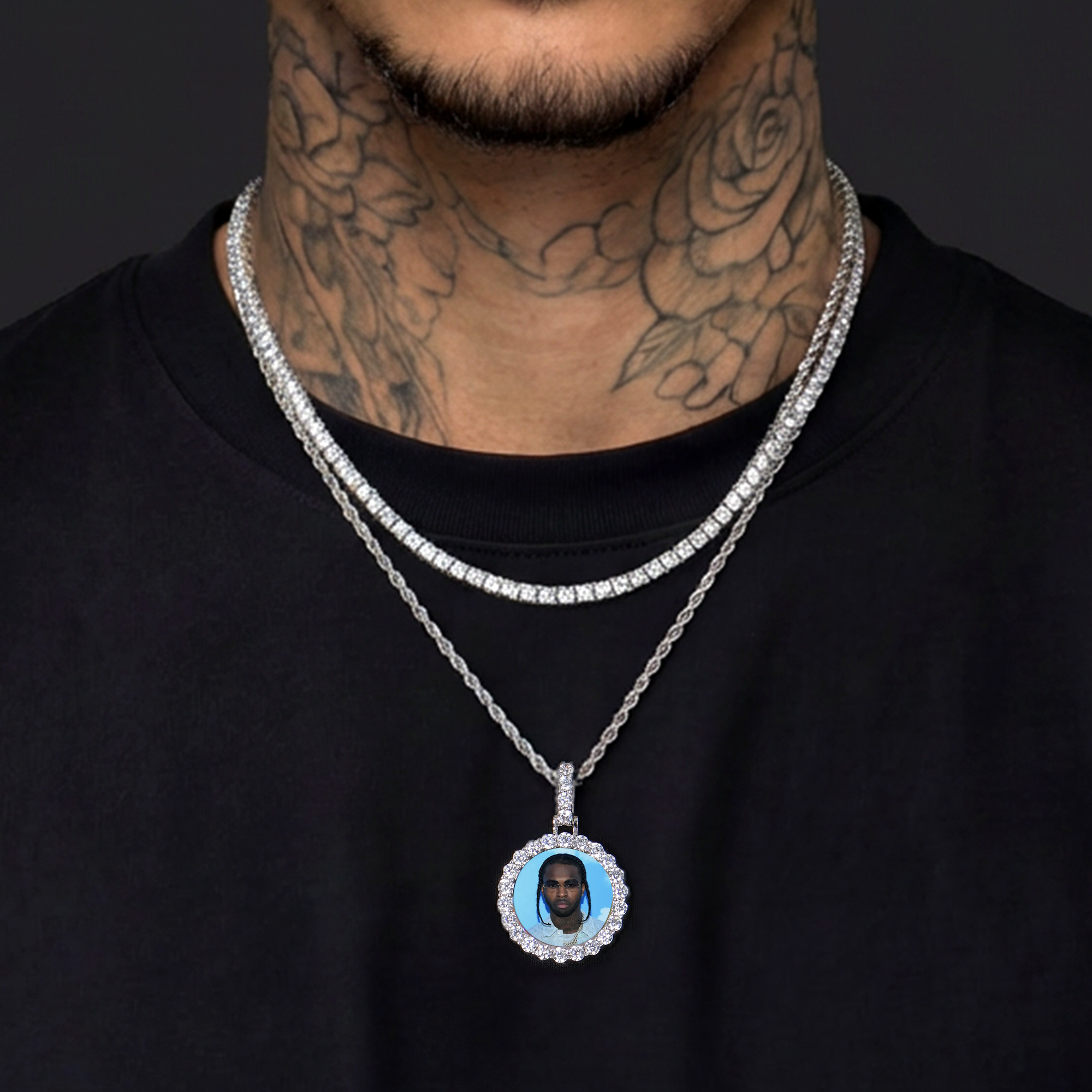 Custom Micro Photo Pendant & Tennis Chain Set