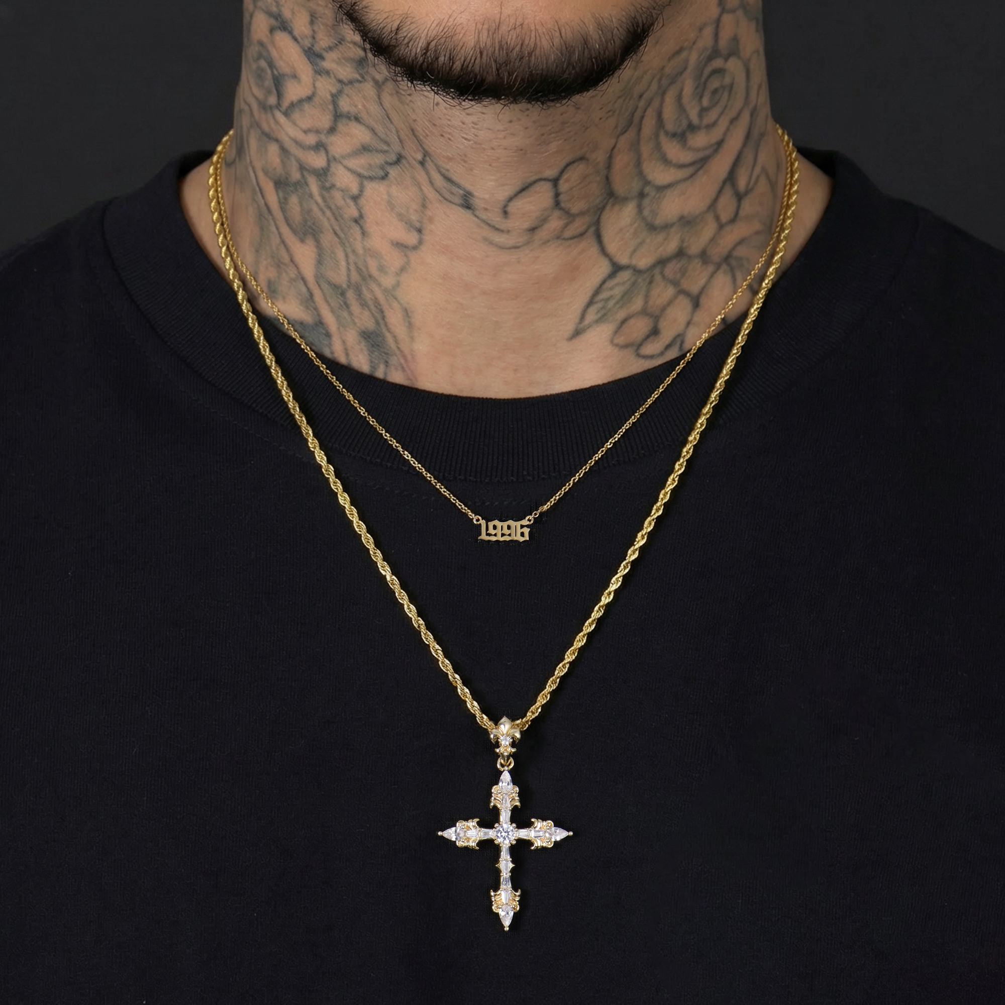 Vintage Cross & Custom Name Necklace Set