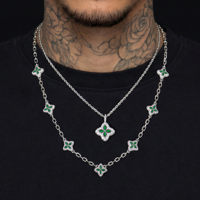 Iced Luminous Clover Pendant & Chain Layer Set