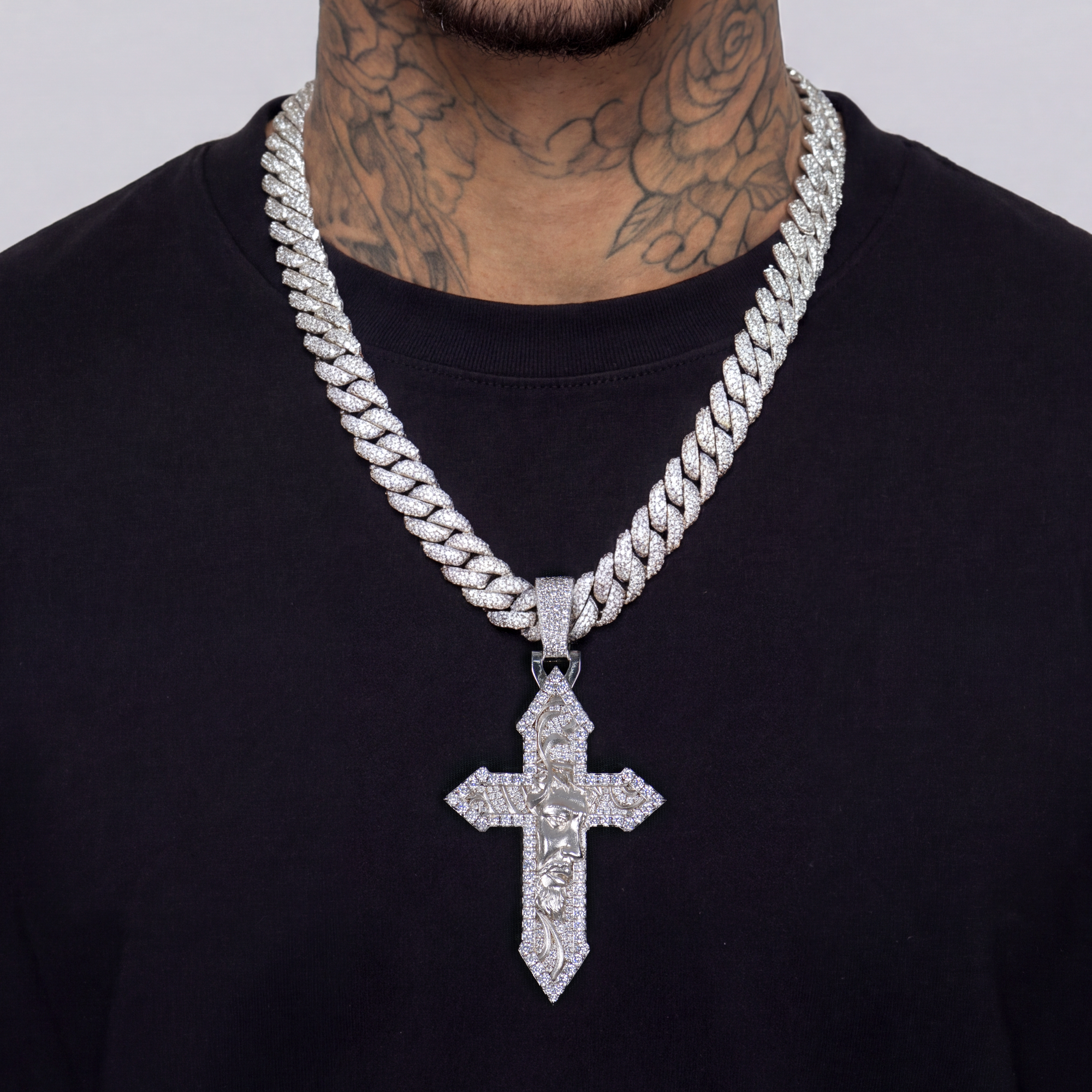 Divine Engraved Cross Pendant & Cuban Chain Set