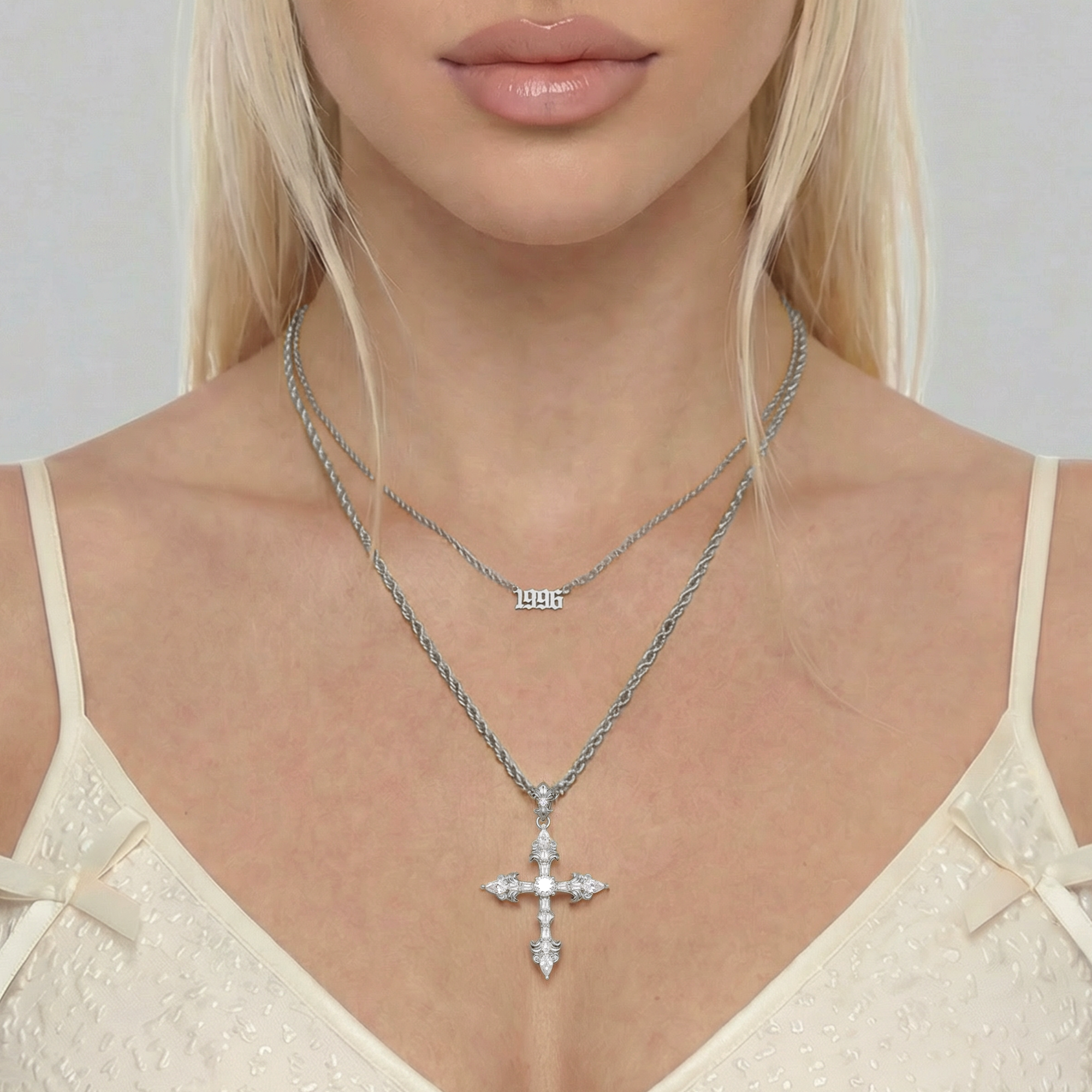 Vintage Cross & Custom Name Necklace Set