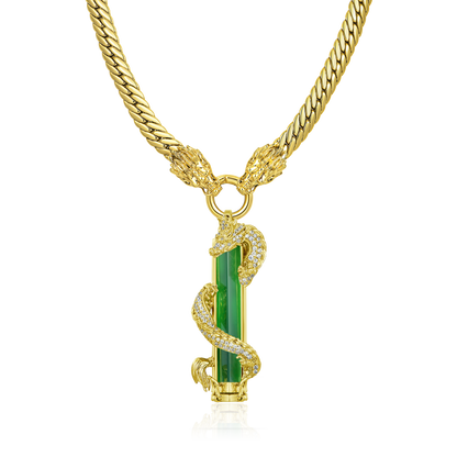 WONG Coffret cadeau chaîne cubaine Double Dragon Miami + pendentif colonne de jade