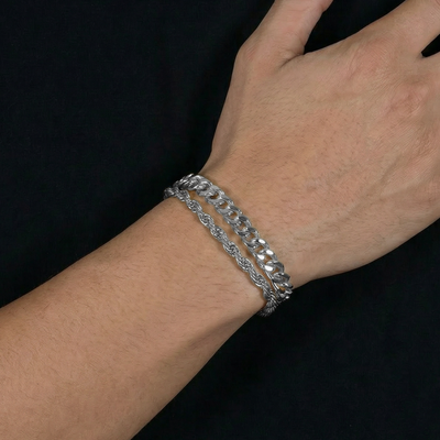 Miami Cuban & Ensemble de bracelets superposés en corde