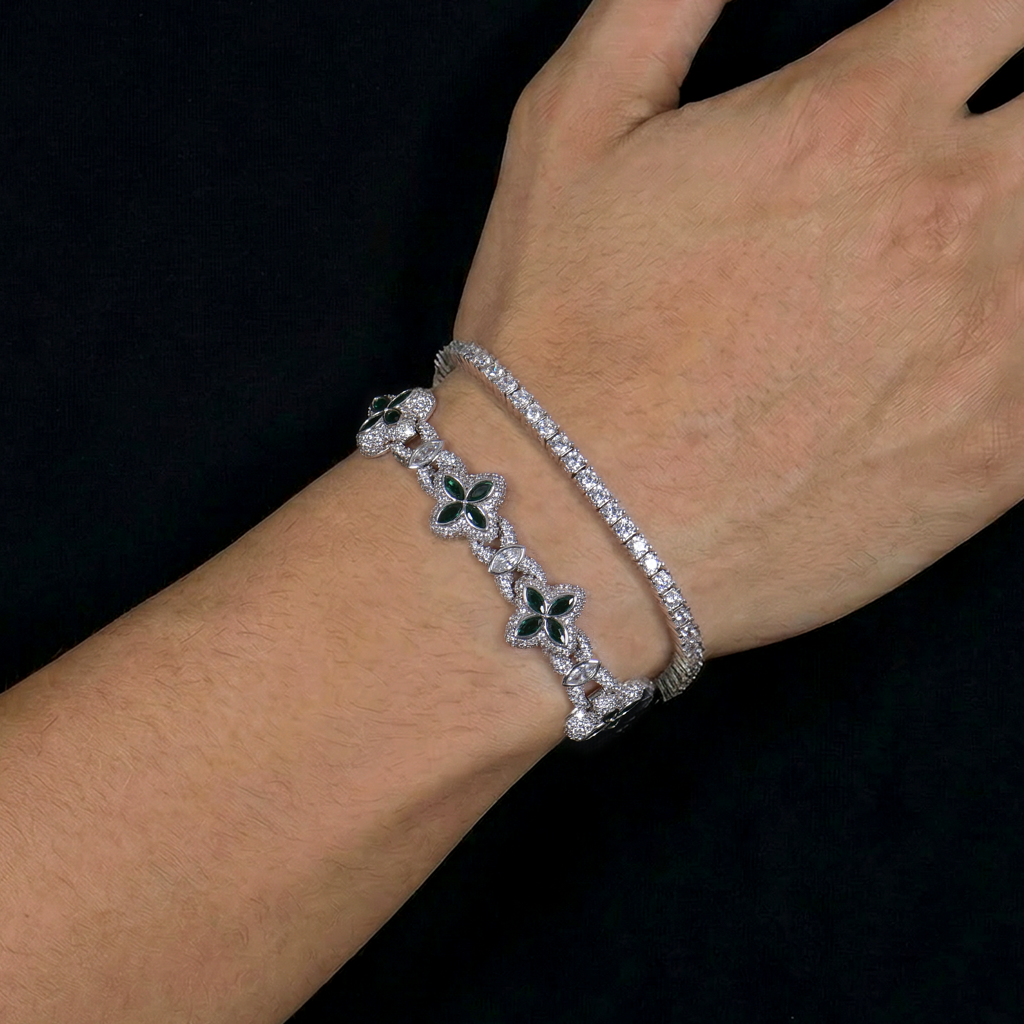 Iced Tennis & Clover Bracelet Set