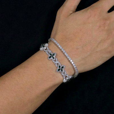 Iced Tennis & Kleeblatt-Armband-Set