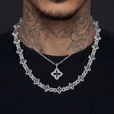 Iced Luminous Clover Pendant & Chain Set