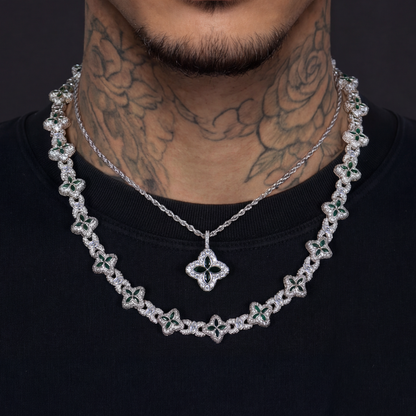 Iced Luminous Clover Pendant & Chain Set