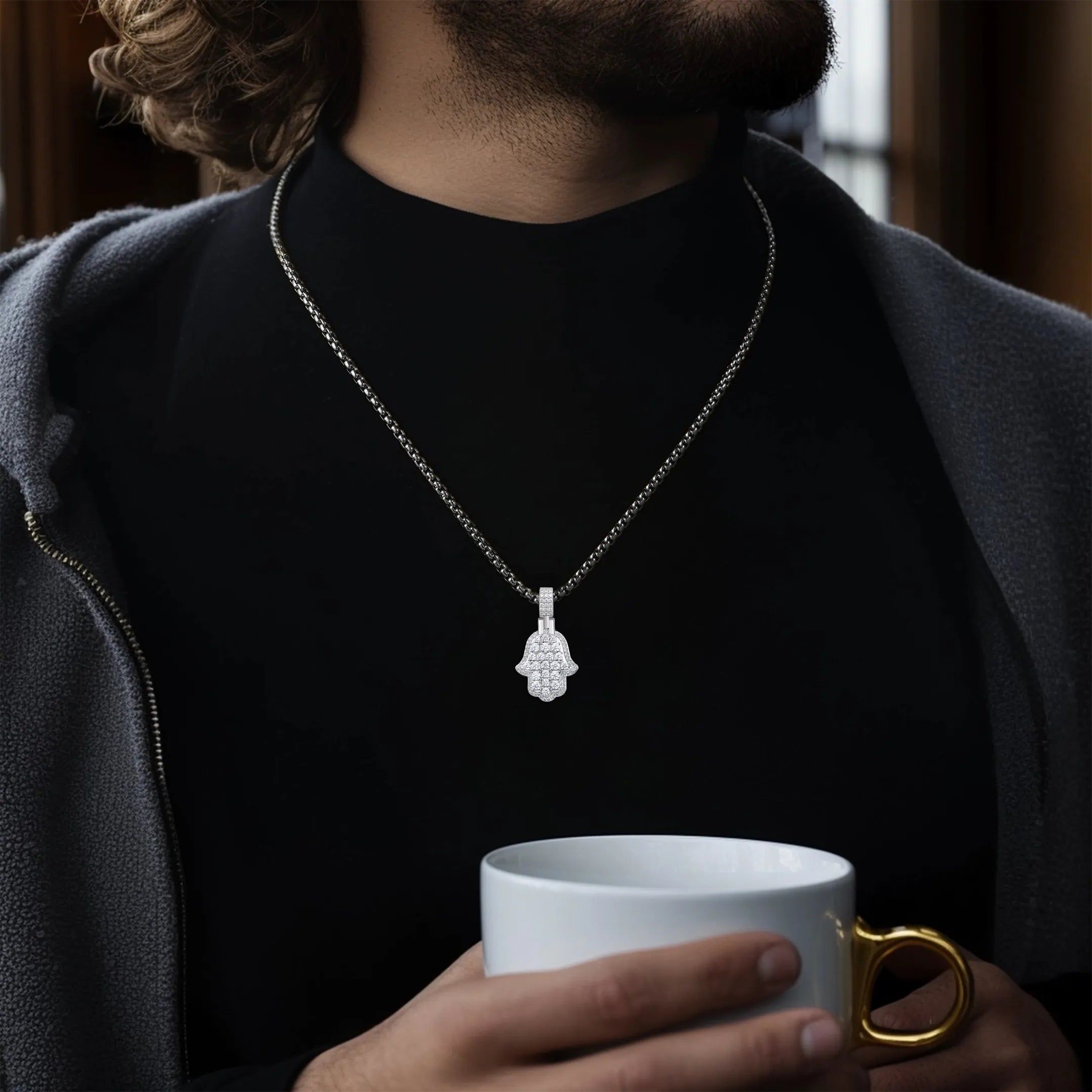Ciondolo Hamsa a strati di brillantezza - piccolo