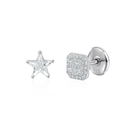 Baguette & Pentagram Stud Earring Set
