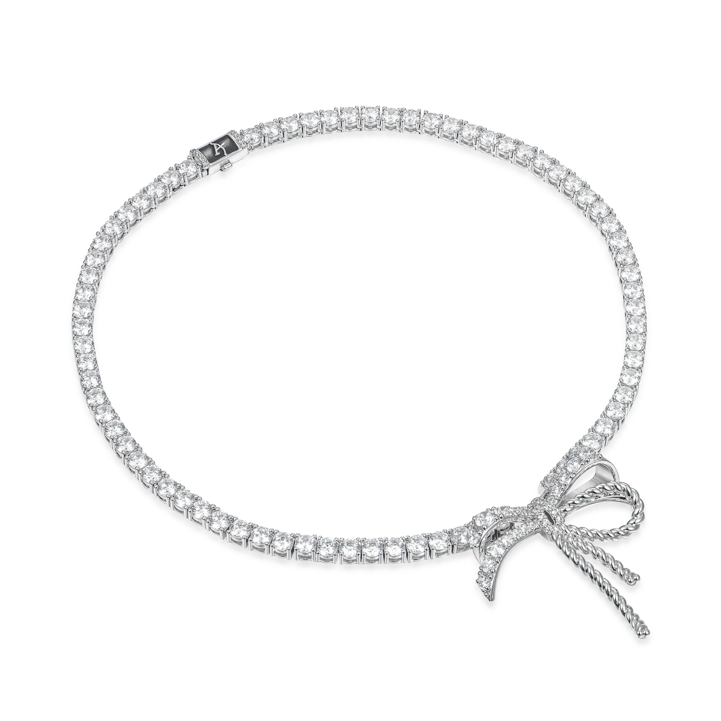 Iced Out Tennis Ribbon Tie Necklace - 5mm