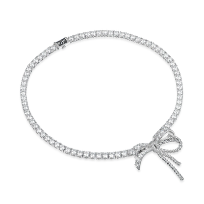 Iced Out Tennis Ribbon Tie Necklace - 5mm