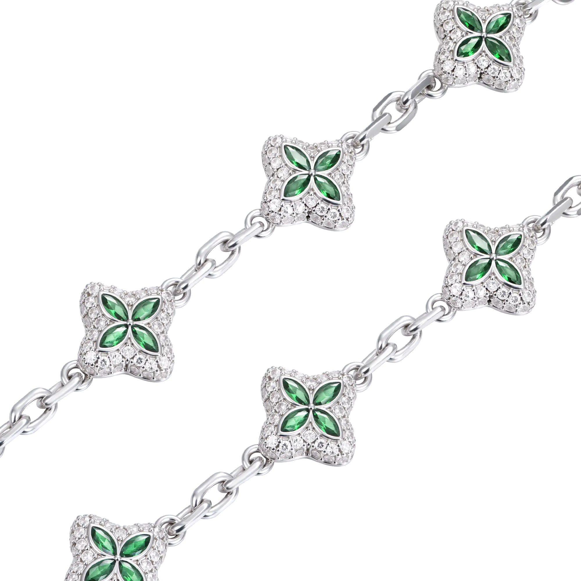 Iced Luminous Clover Adjustable Chain & Bracelet Set - Green Diamond