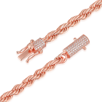 Catena di corda da 6 mm con chiusura ghiacciata - oro rosa