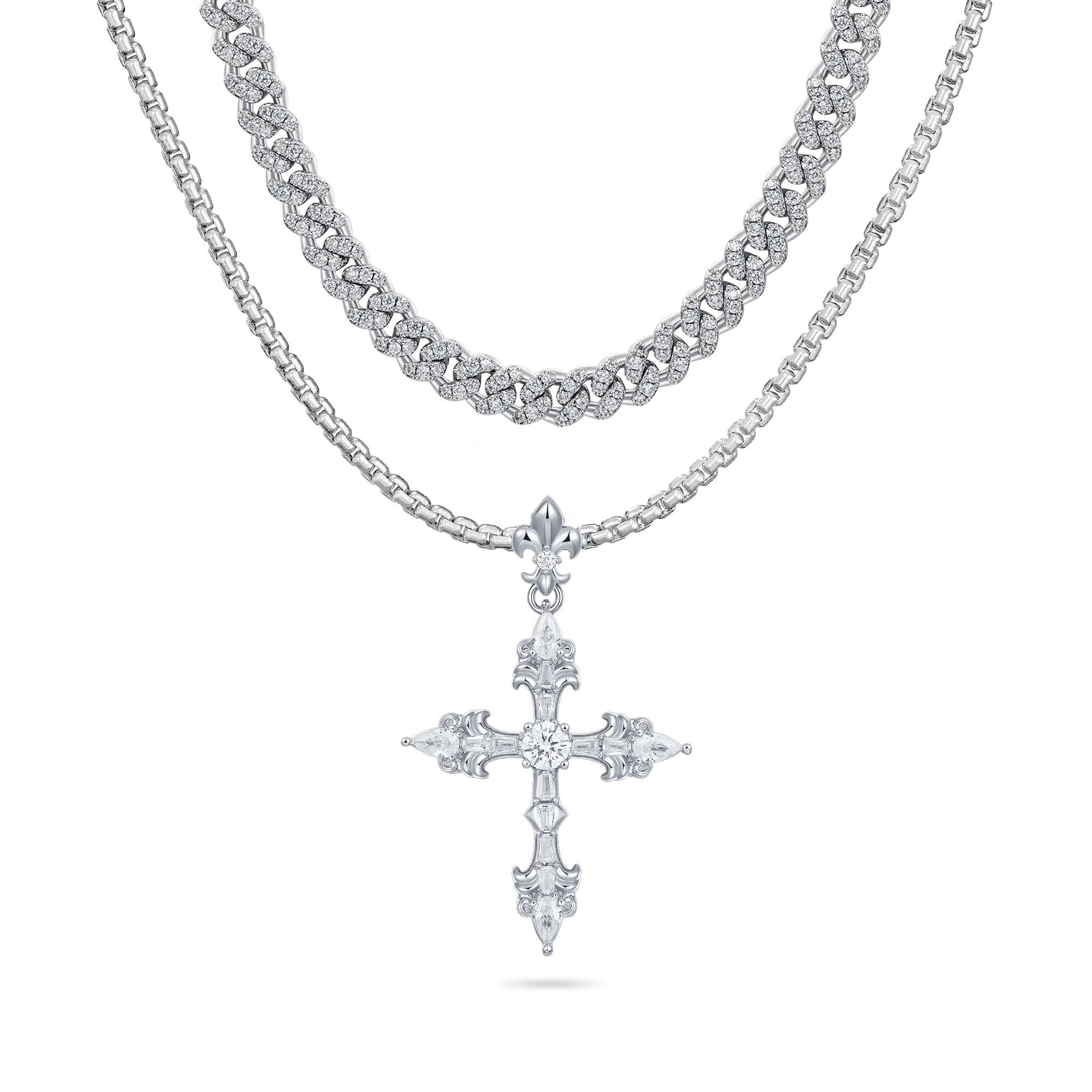 Fleur de lis Cross Anhänger mit Ketten Geschenkset