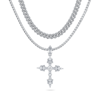 Geschenkset mit Fleur-de-Lis-Kreuz-Anhänger und Ketten