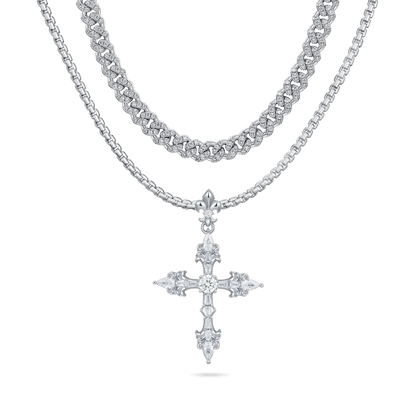 Fleur de lis Cross Anhänger mit Ketten Geschenkset