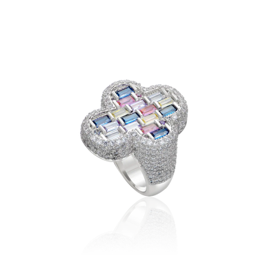 Iced Vitraux Vintage Rose Window Cross Ring