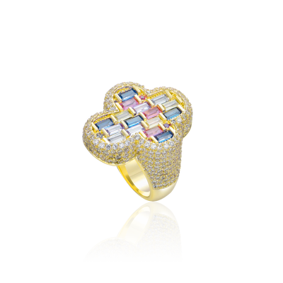 Iced Vitraux Vintage Rose Window Cross Ring
