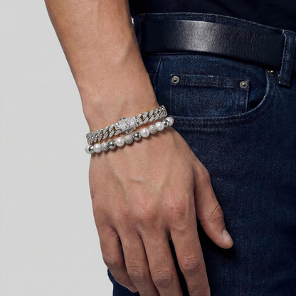 Pearl & Cuban Bracelet Set