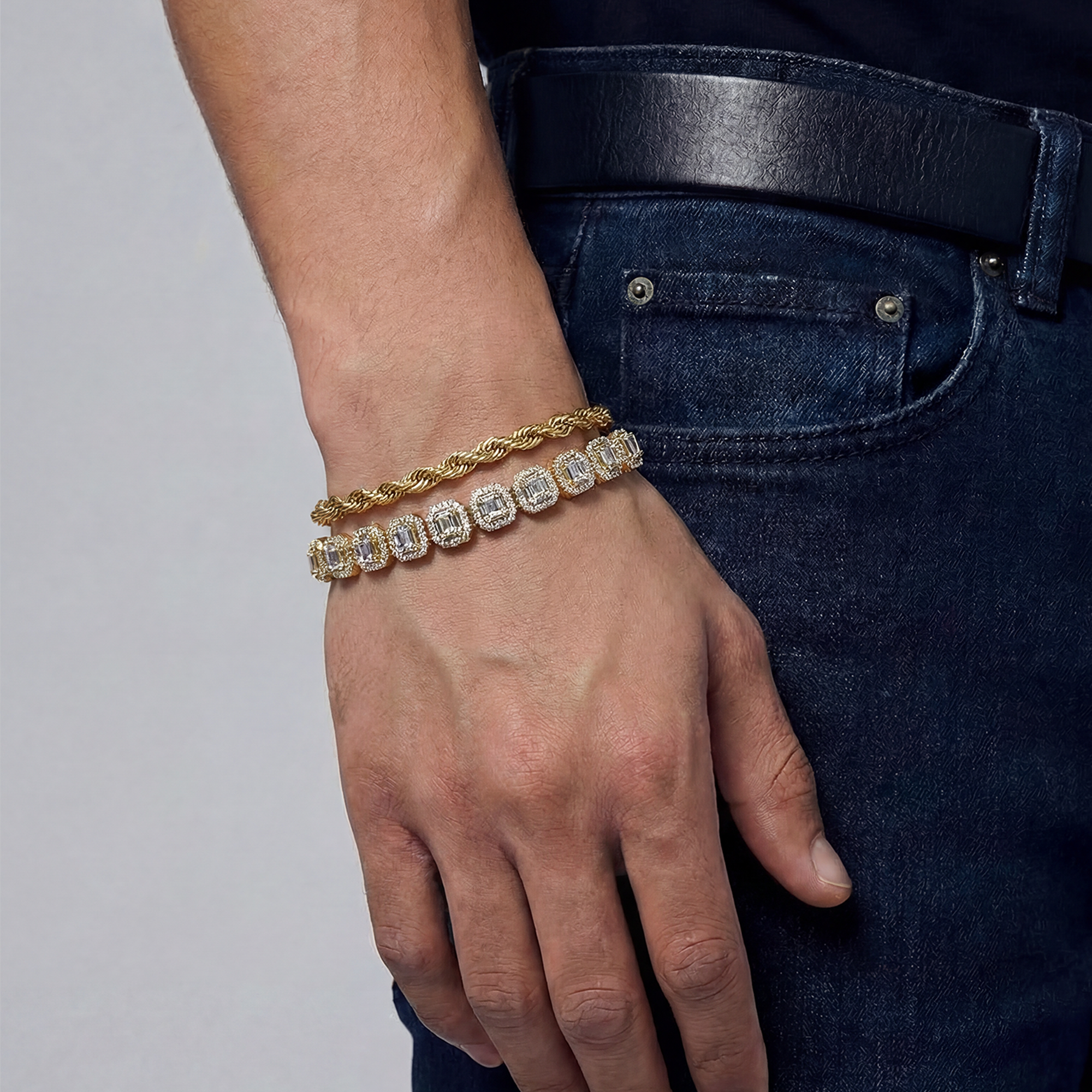 Baguette Tennis & Rope Bracelet Set