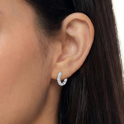 S925 Round Paved Hoop Earring - Medium