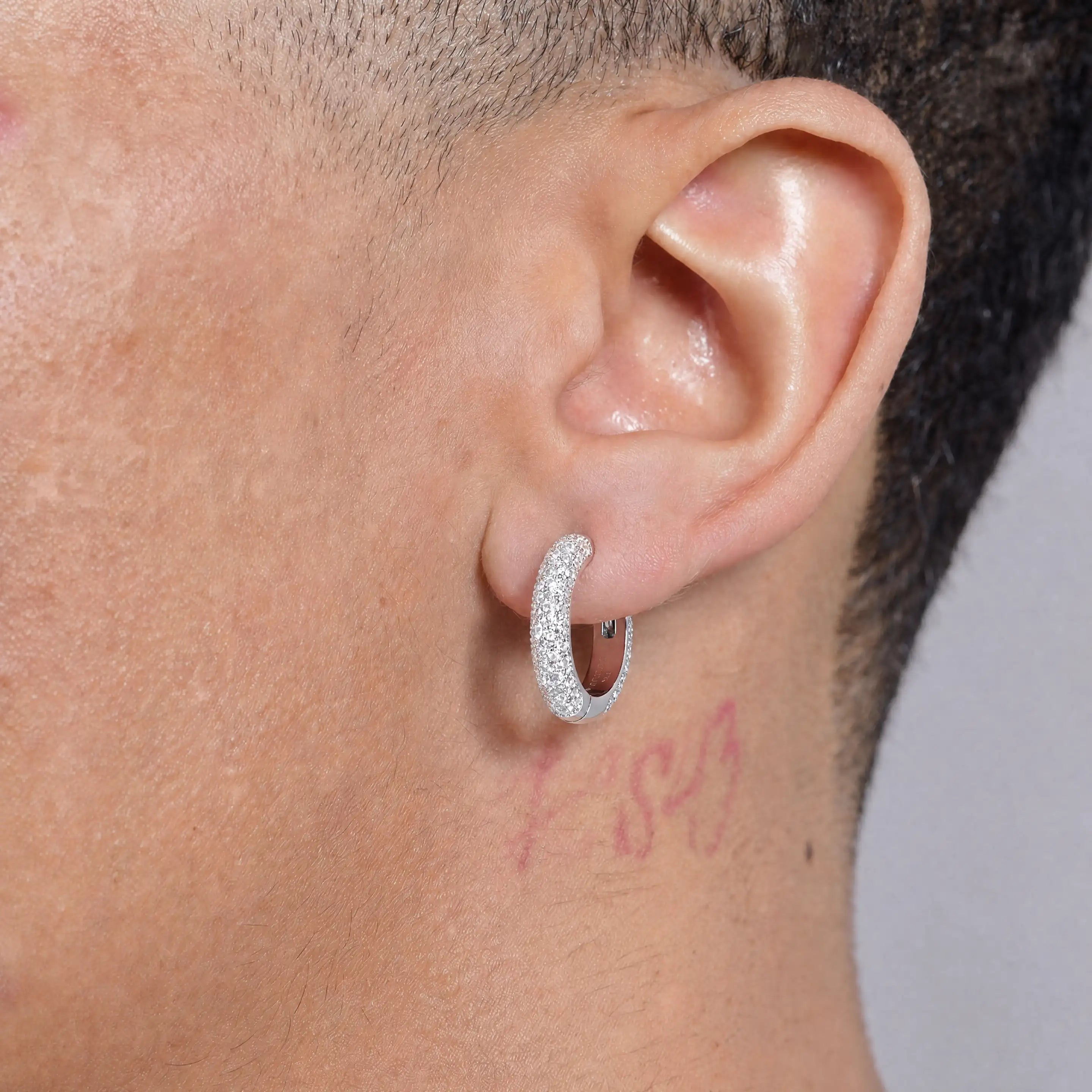 Boucle d'oreille créole ronde pavée S925 - Moyenne