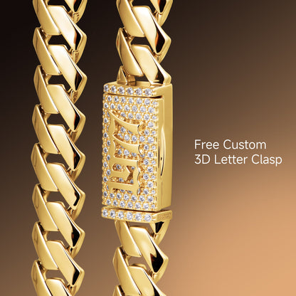 Plain Gold Prong Cuban Link Chain - 8mm