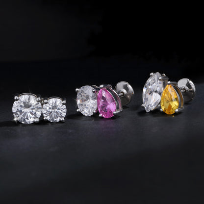 Boucles d'oreilles Moisanite Toi et Moi - Rounds jumeaux