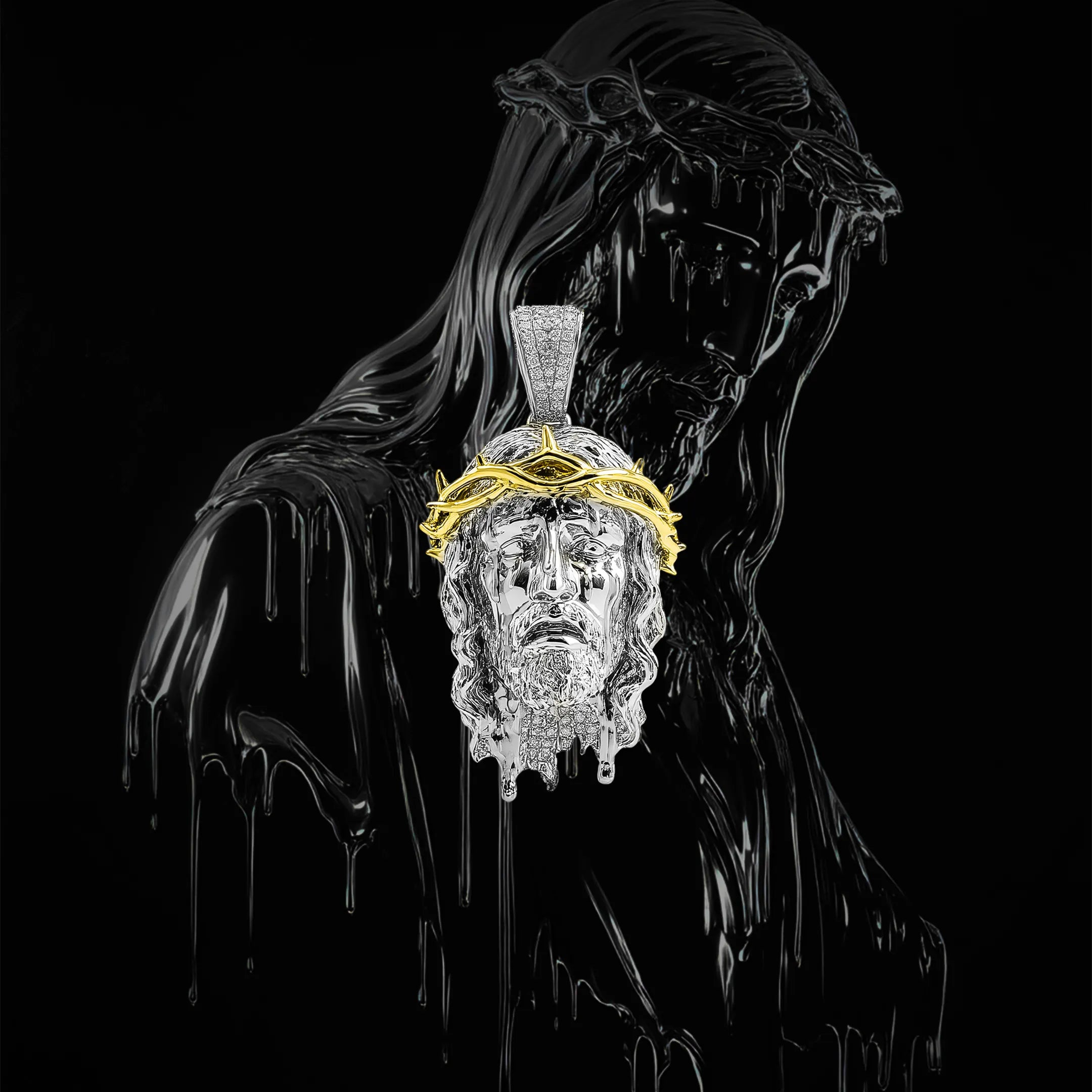 DRIP Messiah - Thorns Gold Jesus Ciondolo - 38mm