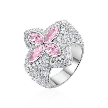 Anillo de trébol luminoso helado - Diamante rosa