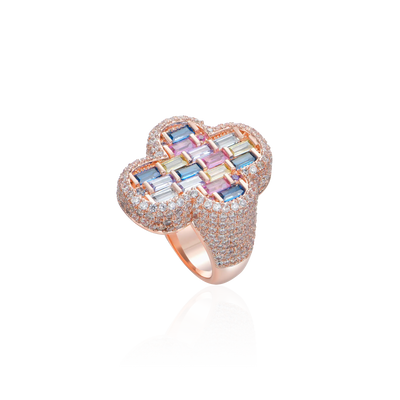 Iced Vitraux Vintage Rose Window Cross Ring